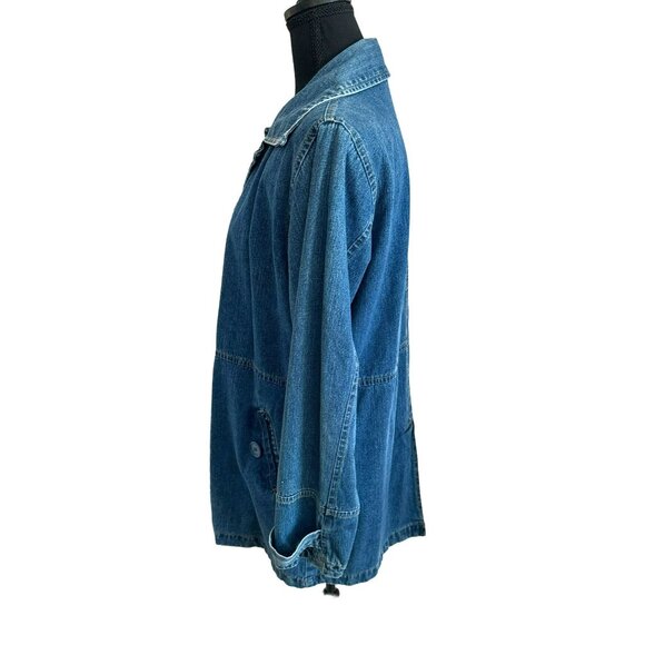 90's Denim Anorak Jacket Bill Blass Womens Denim Long Jacket Size 8 With Button - Picture 3 of 12